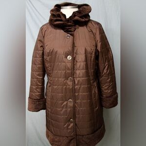 NEW! Dennis Basso - Brown Coat - Small - Faux fur & Hood